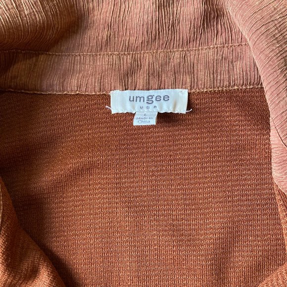 UMGEE Boho Waffle Weave Long Coat Frayed Edges Rust Oversize Fall, sz L-1X NOTE - Picture 5 of 14